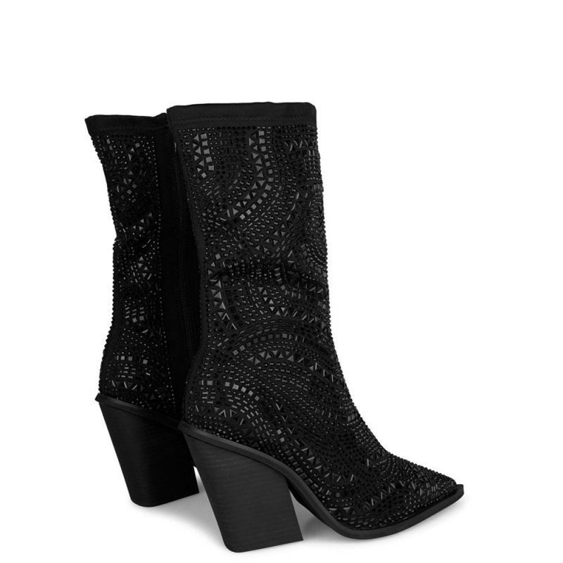 Bottes à Talons Alma En Pena Boot Covered With Rhinestones Noir Jaune Femme | LJP-62514054